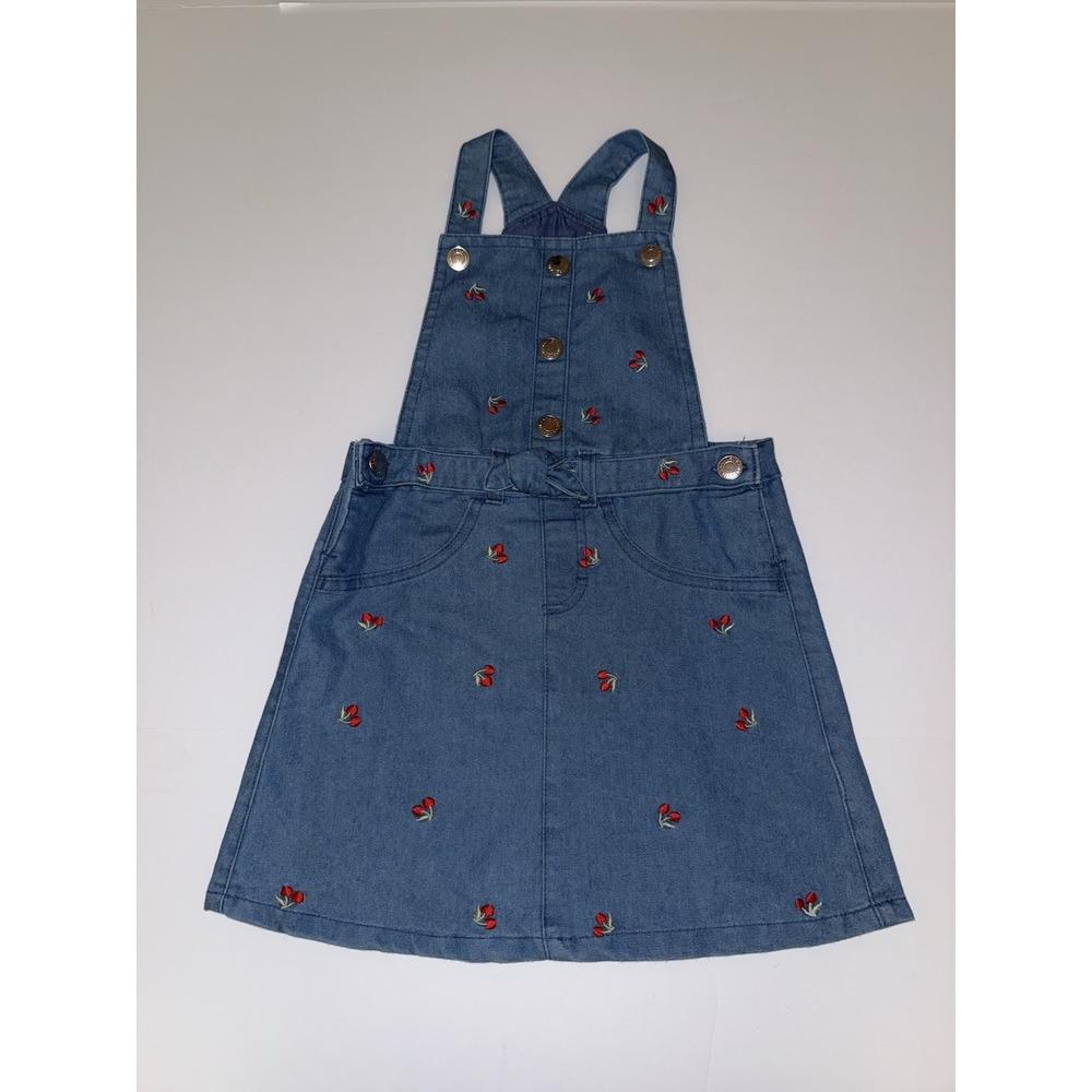 Nannette Girl's Denim Jumper Dress 5 Blue Cherry Overall Cotton Shell Kids NEW